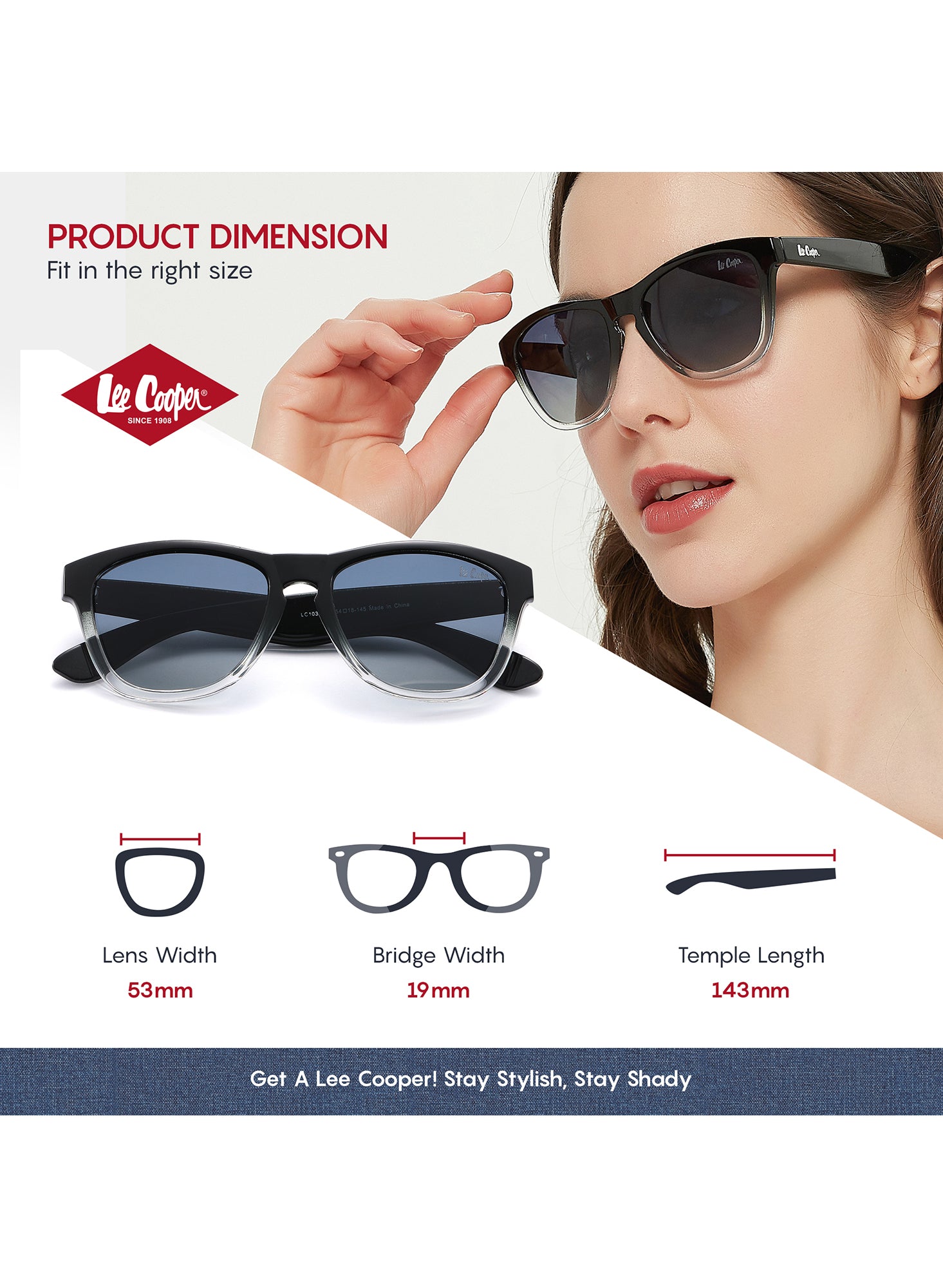 LC1038C02 - Gradient Blue Lens - Black Plastic Frame - Sunglasses